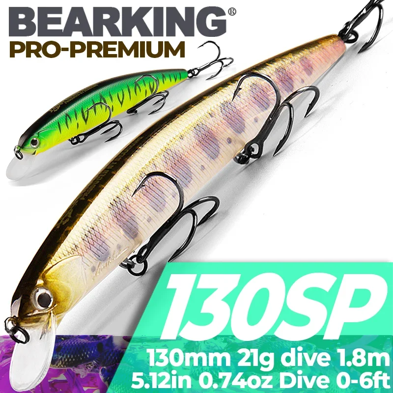 D130 BEARKING for artificial Fishing lures minnow quality wobblers baits 13cm 21g suspending hot model crankbaits popper