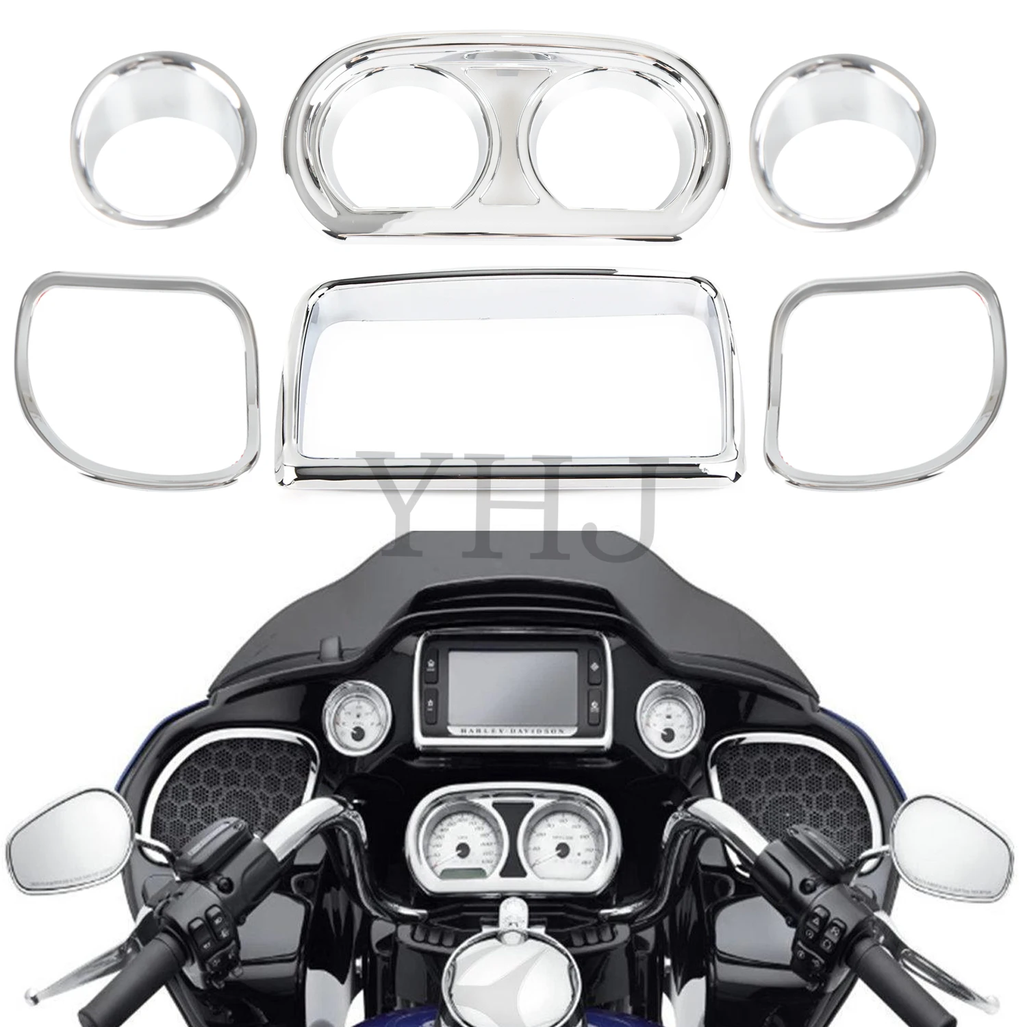 

Motorcycle 6 Pcs Kit Inner Fairing Speedometer Radio Speaker Trim Chrome For Harley Road Glide FLTRXS FLTRX FLTRU 2015-2022