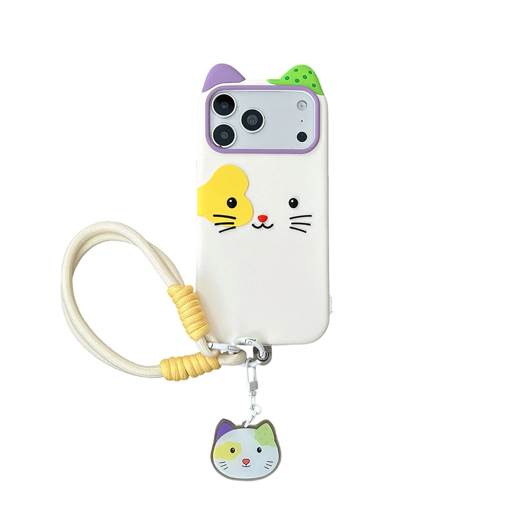 Kawaii 3D Cartoon Cat Soft Silicone Phone Case - Cute Shockproof Cover with Handstrap