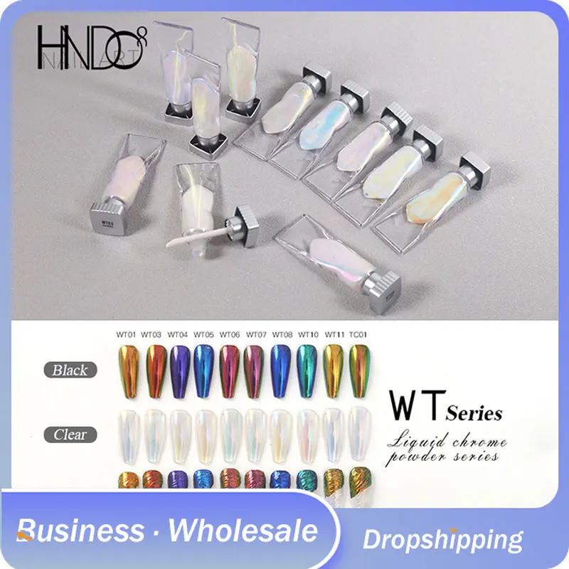 

HNDO 10 цветов жидкий хромовый порошок Aurora металлический эффект для профессионального дизайна ногтей маникюра ногтей Блестящий пигмент серия WT