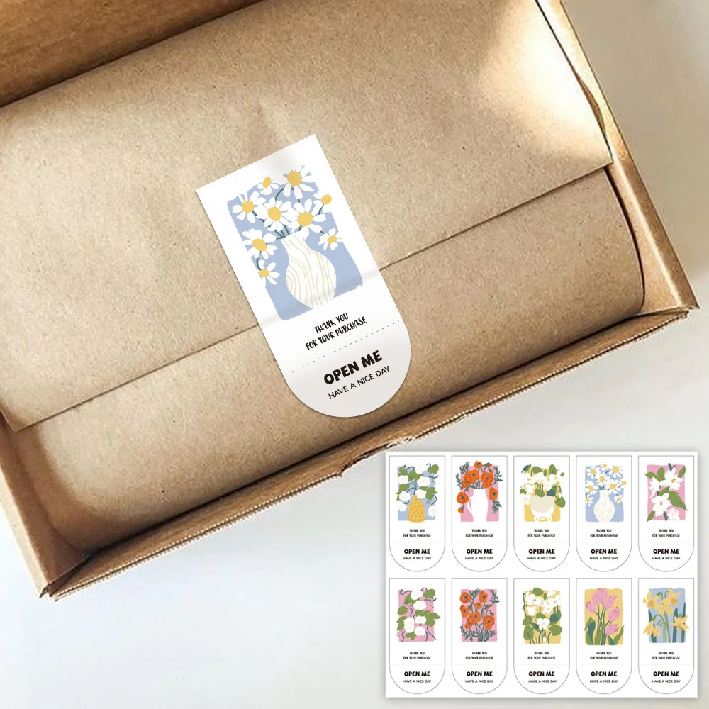 

100pcs/pack Cute Flowers Open Me Sticker Thank You For Your Order Stickers for Small Business Package Gift Wraps Decor