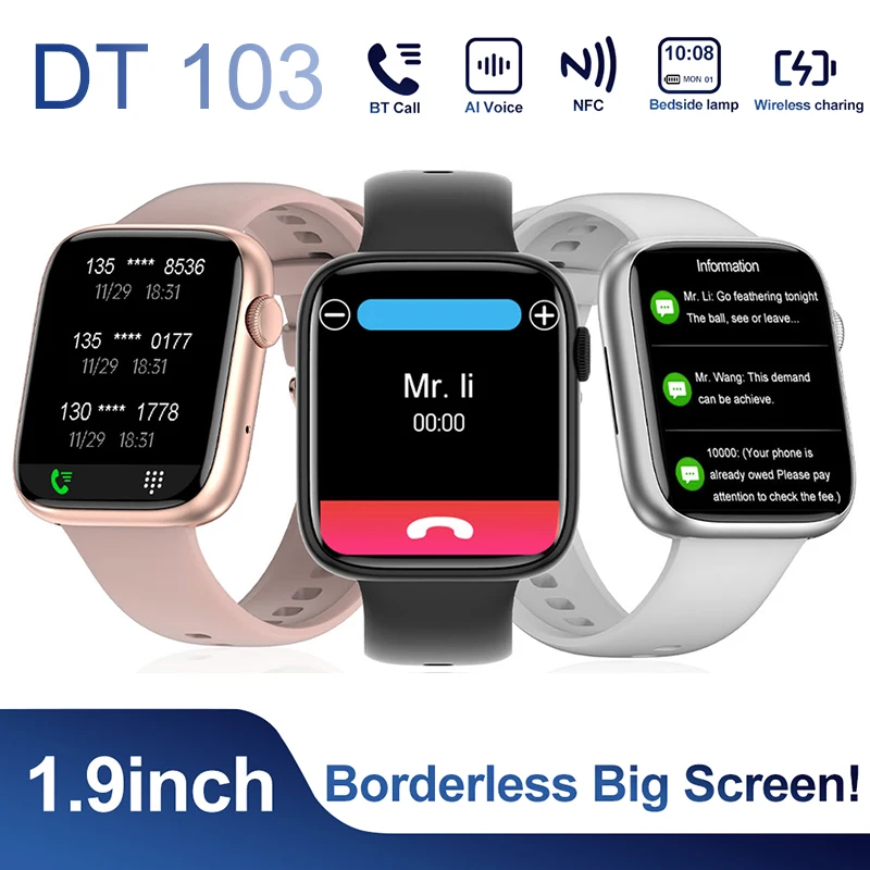 

DT103 Smart Watch Men Women Waterproof NFC Smartwatch GPS Tracker Sport Watches 1.9" HD Screen Fitness Bracelet for Android IOS