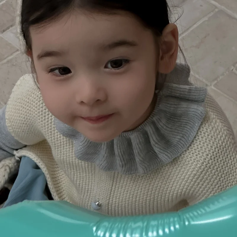 가을 봄 아동 단색 버튼 조끼 여자 니트 조끼 빈티지 한국 스타일  민소매 스웨터 가디건