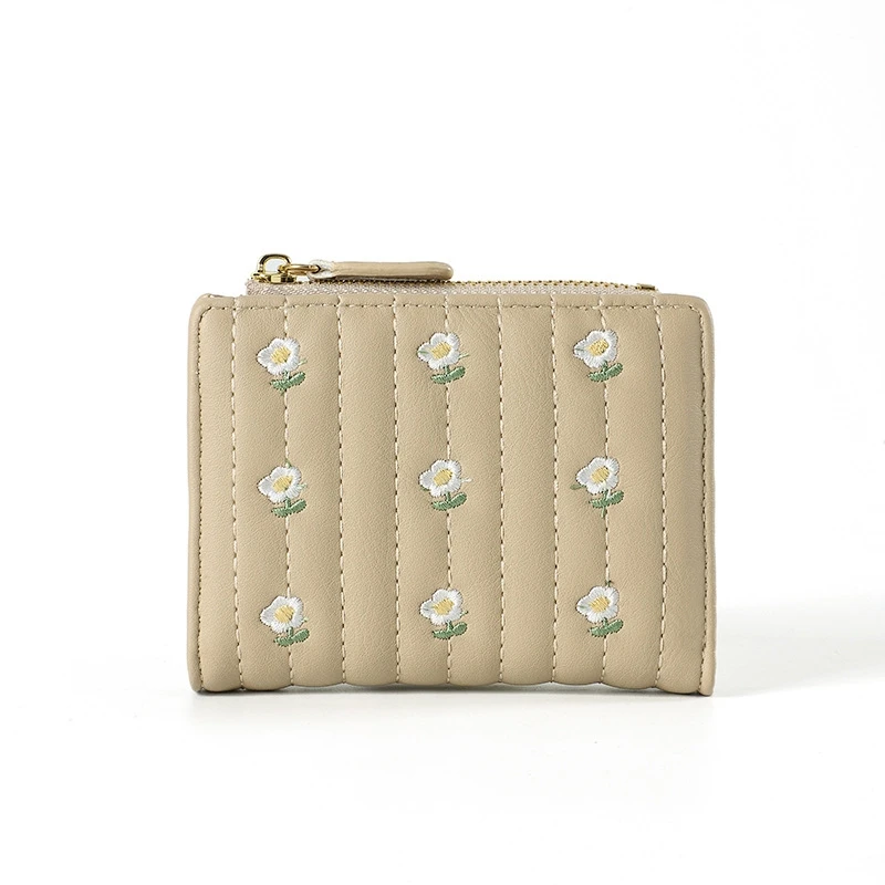 Stylish Clutch Affordable PU Leather Short Wallet New Mini Zipper Money Bag Solid Color Flower Card Holders Girls Women Purse 4