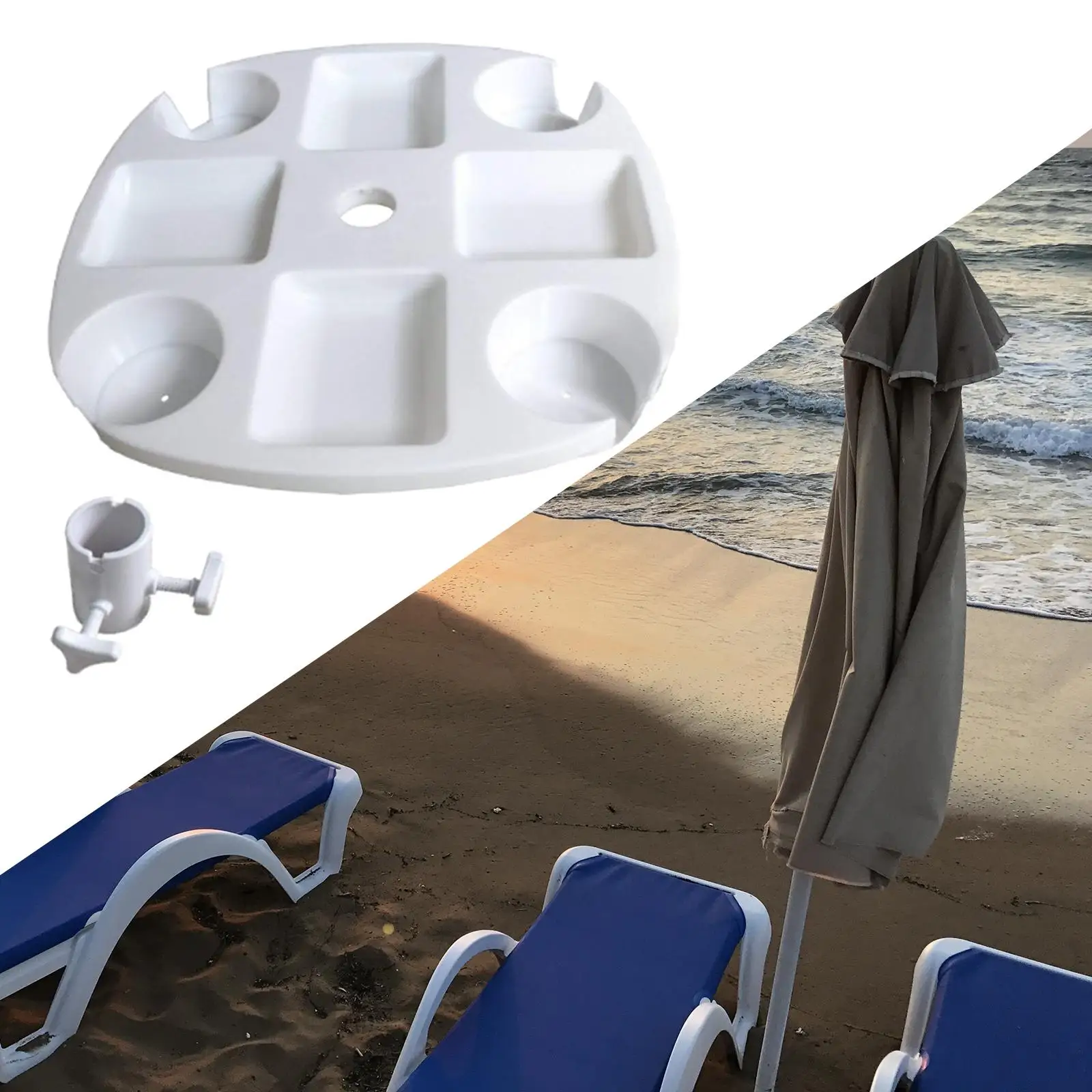 Outdoor Beach Umbrella Table Tray with 4 Cup Holders Snack Drink Holder beach umbrella