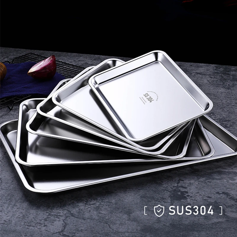 Stainless Steel Service Tray Rectangle Oven Cake Bread Bakeware Buffet  Plate For Food Storage Pan Container Flat Bottom Dish - Storage Trays -  AliExpress