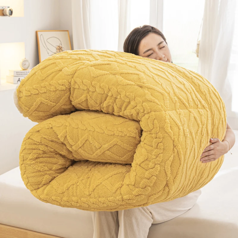 Popxstar Checkerboard Super Thick Warm Winter Blankets Soft Artificial Lamb Cashmere Weighted Blanket Fluffy Warmth Duvet Comforter Quilt