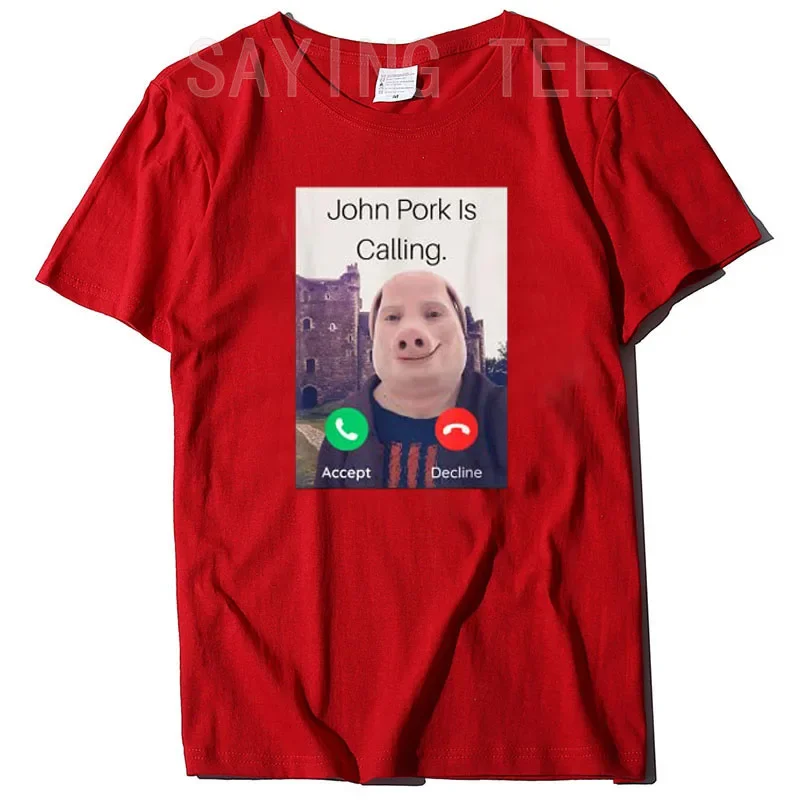 John Pork Is Calling Answer Call Phone T-Shirt Humor Funny Pig Lover Graphic Tee Top Streetwear Fashion Short Sleeve Outfit Gift 3