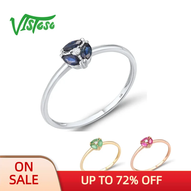 

VISTOSO Gold Rings For Women Genuine 14K White Rose Yellow Gold Blue Sapphire Ruby Emerald Diamond Ring Elegant Fine Jewelry