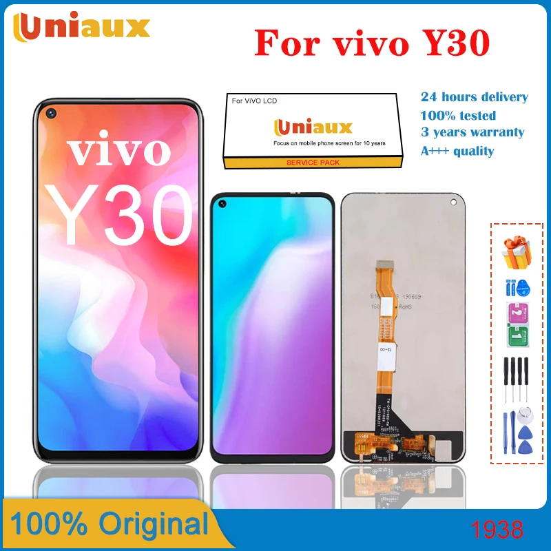 

100% Оригинальный ЖК-экран для VIVO Y30, сенсорный дигитайзер в сборе для 6,51 "VIVO Y30 1938 V2034A с заменой рамки