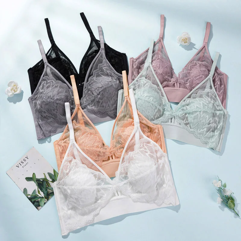 

New Summer Ultra-thin Lace Bras Women's Sexy Hollow Lingerie Thin Soft No Steel Ring Bralette Intimate Brasieres Underwear