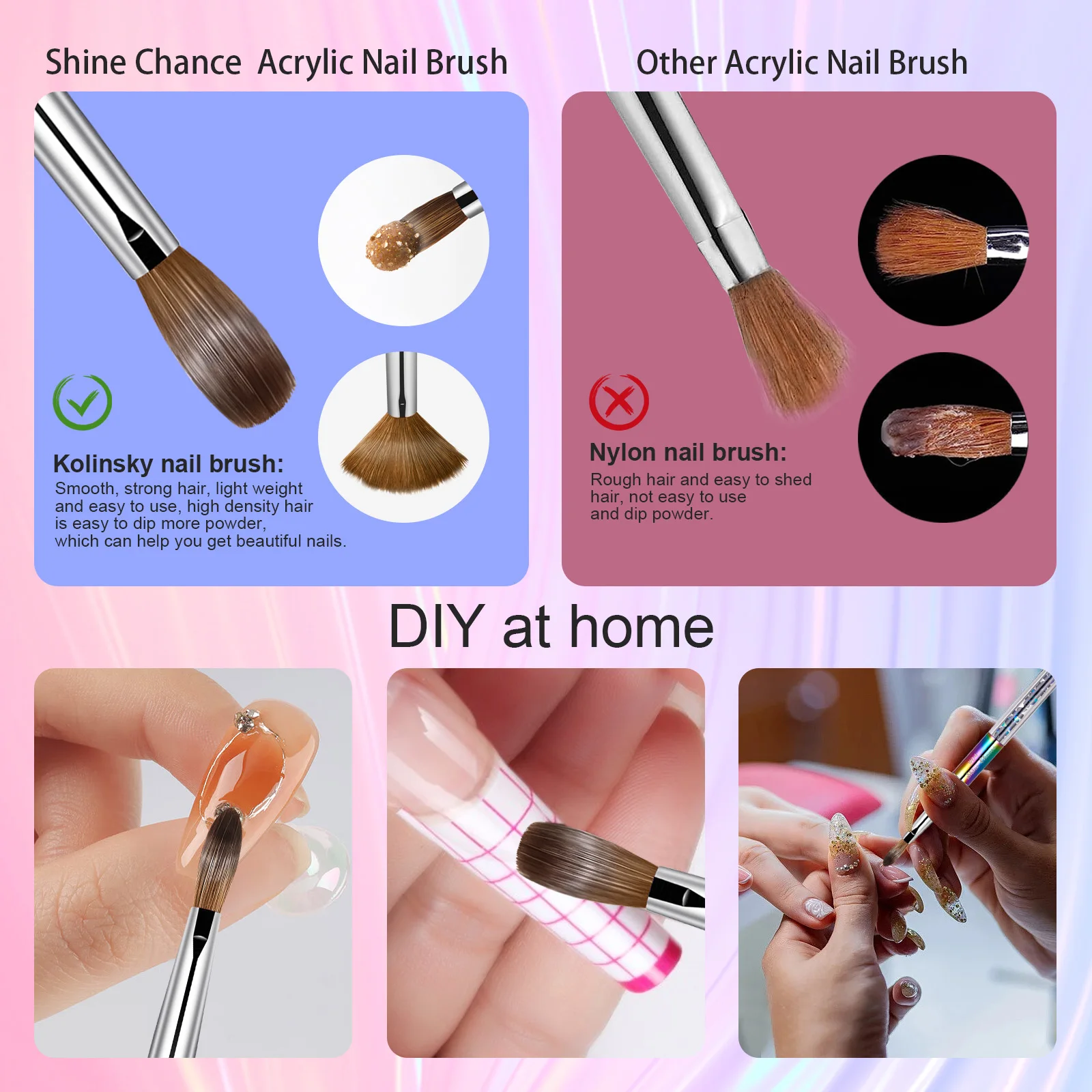 100% Kolinsky Sable Nail Acrylic Brush UV Gel Carving Pen Brush Liquid Powder Nail Drawing Nail Brush Acrylic Powder 5