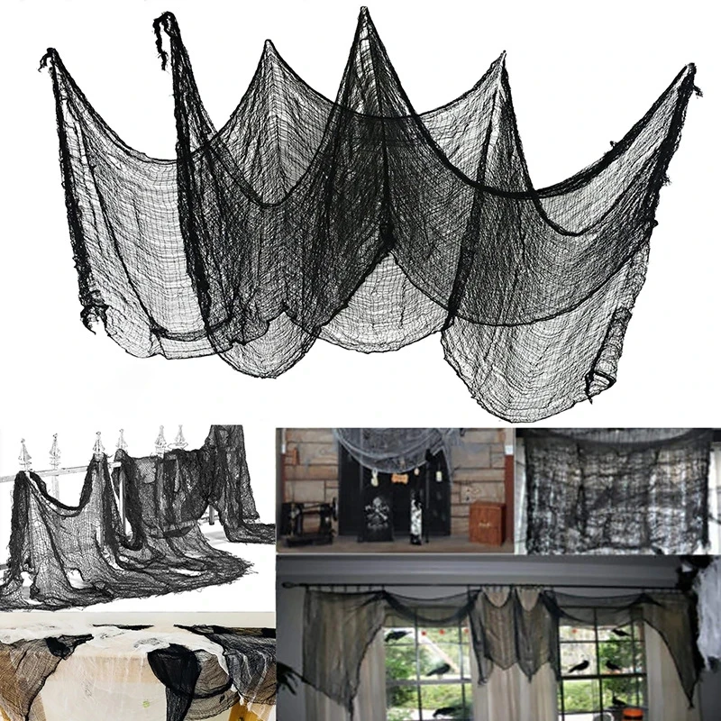 

Halloween Large Black Grid Yarn Cloth Halloween Party Outdoor Indoor Decorations Gothic Haunted House Horror Props Tablecloth