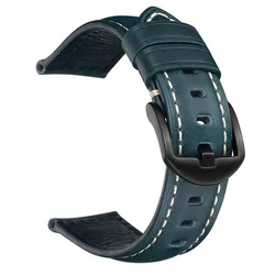 Quick Release Handmade Vintage Oil Waxed Leather Watch Band Strap - 22mm (Blue)