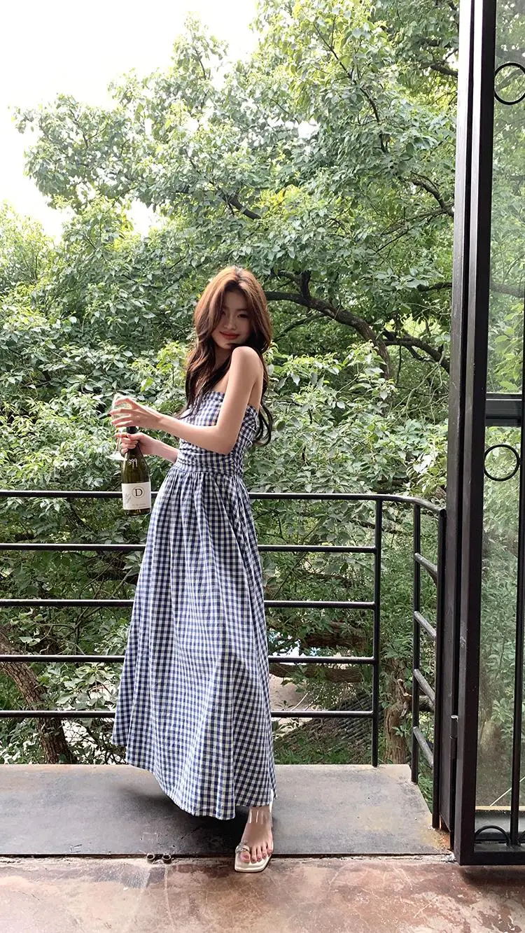 Casual Strapless Midi Dresses for Women Striped Sleeveless A-line Korean Chic Summer New Party Dress Vestidos Mujer