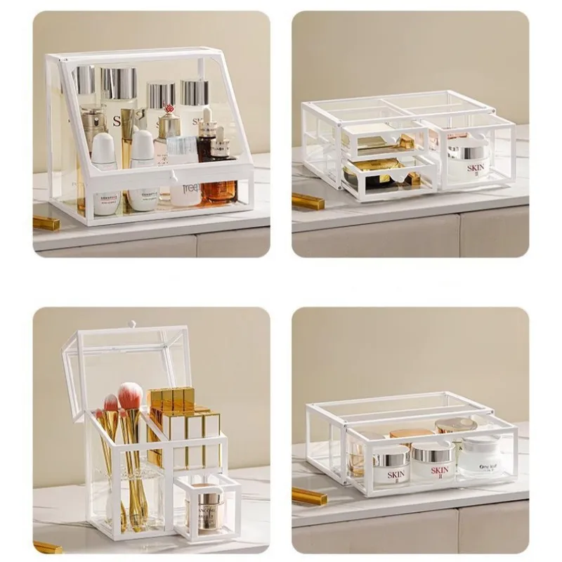 Glass Makeup Organizer Box Cosmetic Lipsticks Brush Jewellery Storage Holder Luxury Home Desktop Rack Bathroom Shelves 6