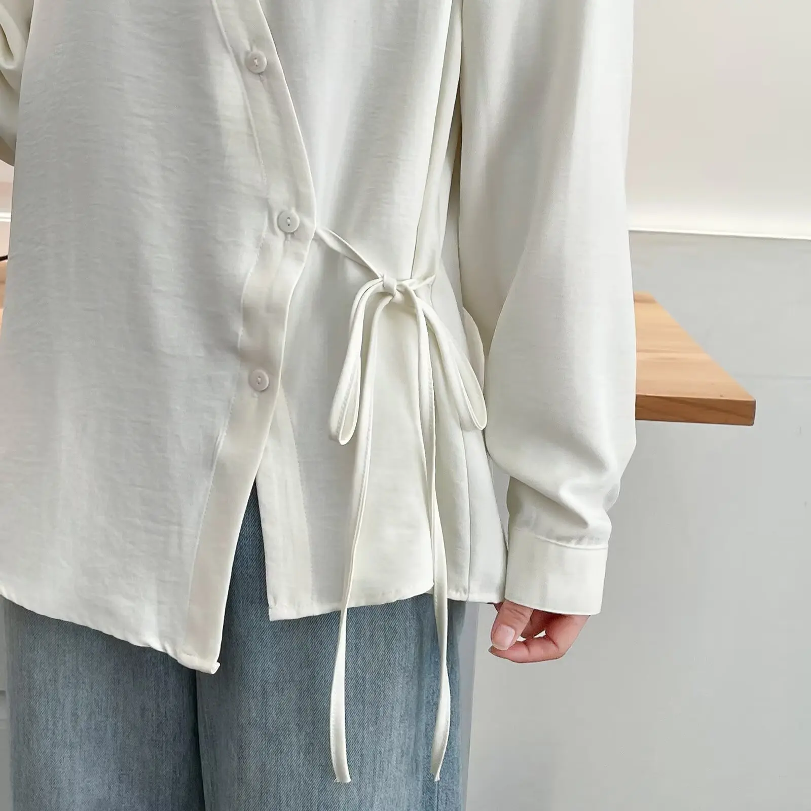 Fashion Plus Size Women's Blouses Autumn New Style V-Neck Tie Irregular Front Lapel Shirt Casual Top 038