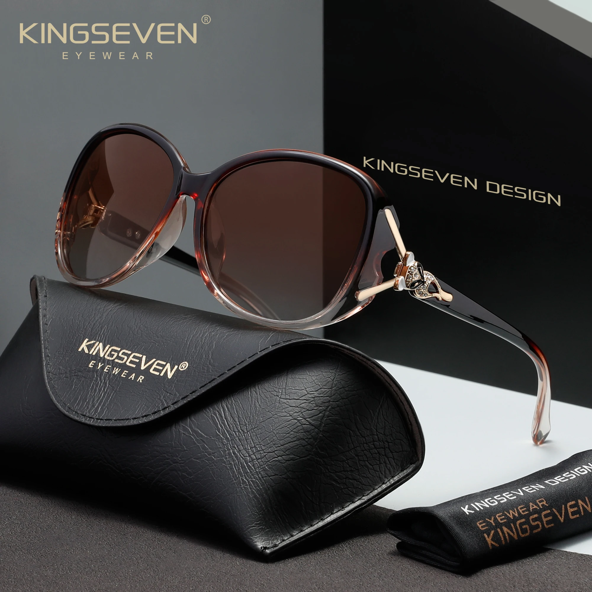 KINGSEVEN Trendy Fashion Women's Sunglasses UV400 Polarized Anti-glare Fox Oval Shopping Luxury Eyewear