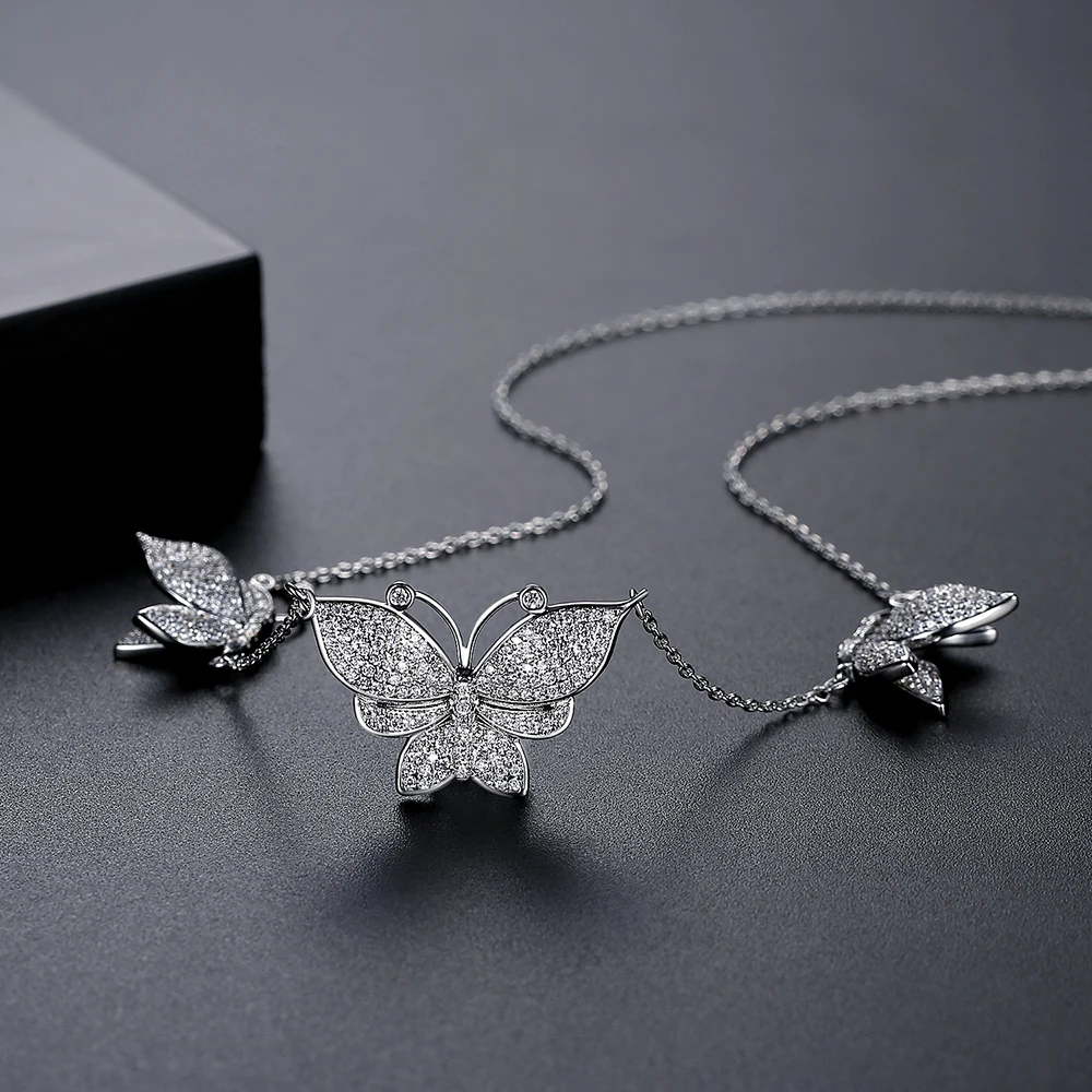 LUOTEEMI Butterfly Cubic Zirconia Necklace Luxury Delicate CZ Bridal Wedding Jewelry Anniversary Gift For Women High Quality