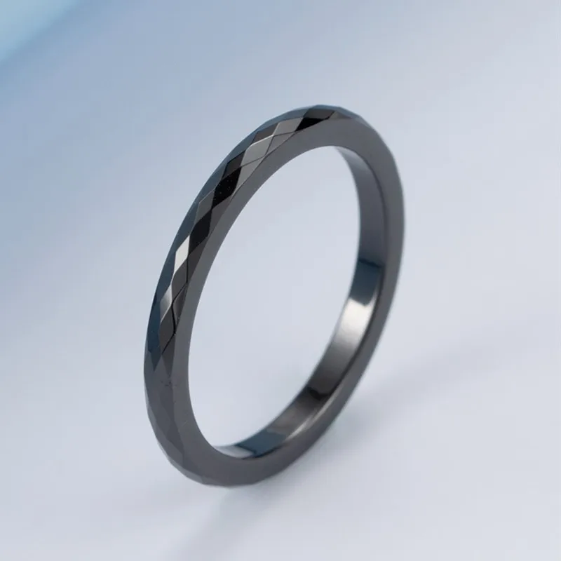 3mm Thin White/Black Faceted Ceramic Ring Wedding Band for Women Men Size 4-12 4