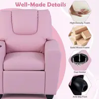 Toddler Recliner Chair with Cup Holder, Adjustable Lounger for Kids, Pink Ergonomic Furniture for Ages 3+ 6