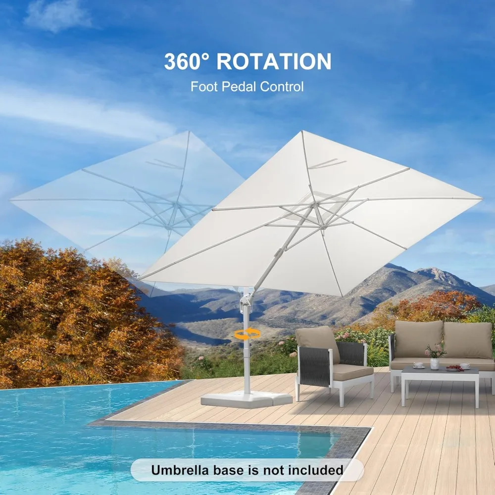 9' &times; 11.5' Patio Umbrella White Cantilever Umbrella Aluminum Square Outdoor Offset Hanging Windproof with 3
