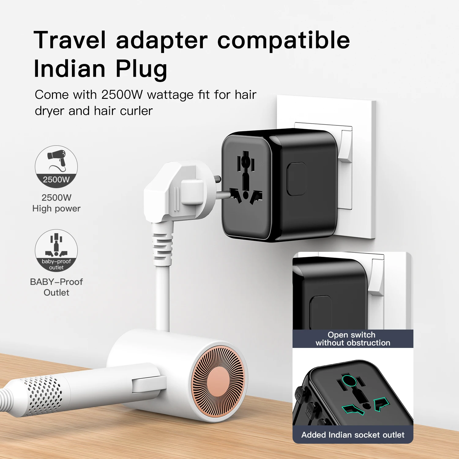 Universal GaN 20W Fast Charging Travel Adapter with Dual USB-C & USB-A Ports
