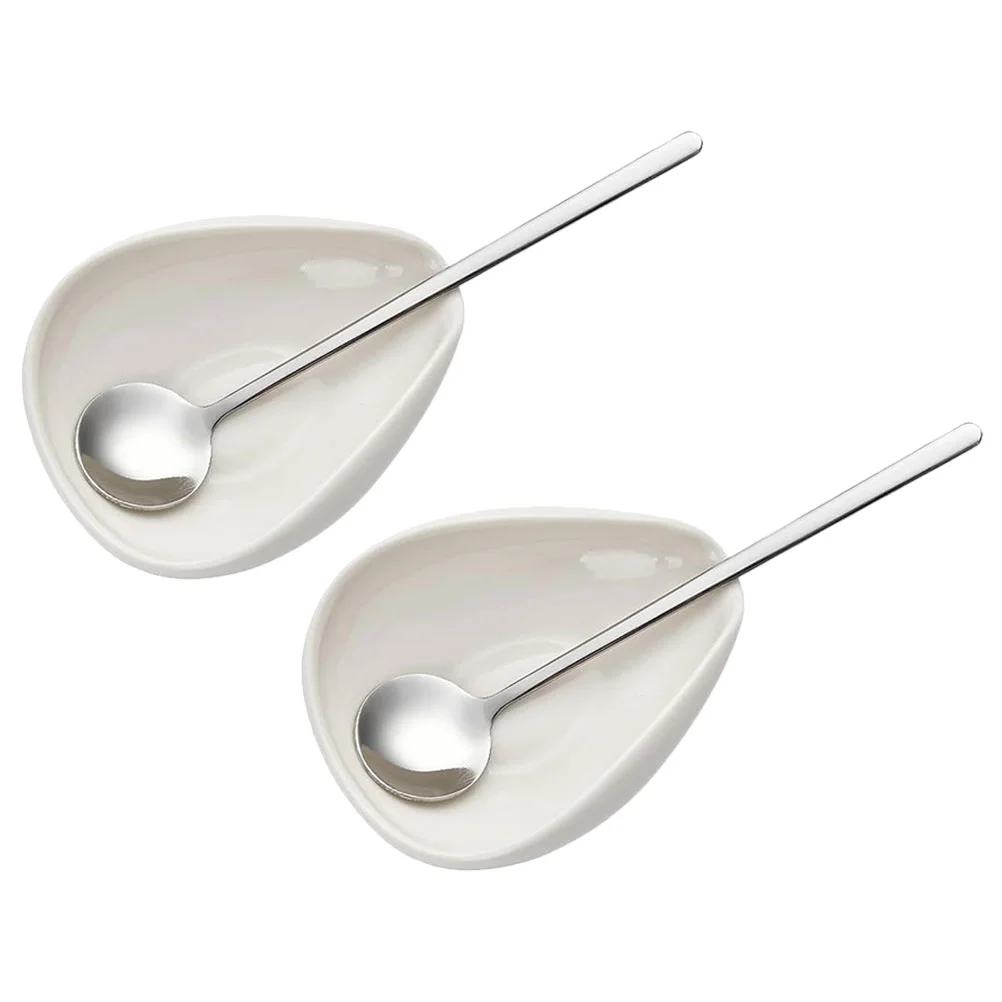 

2 Sets Coffee Bean Meter Powder Scoop Ground Multi-function Spoon and Rest for Kitchen Counter Soup Holder Ceramic