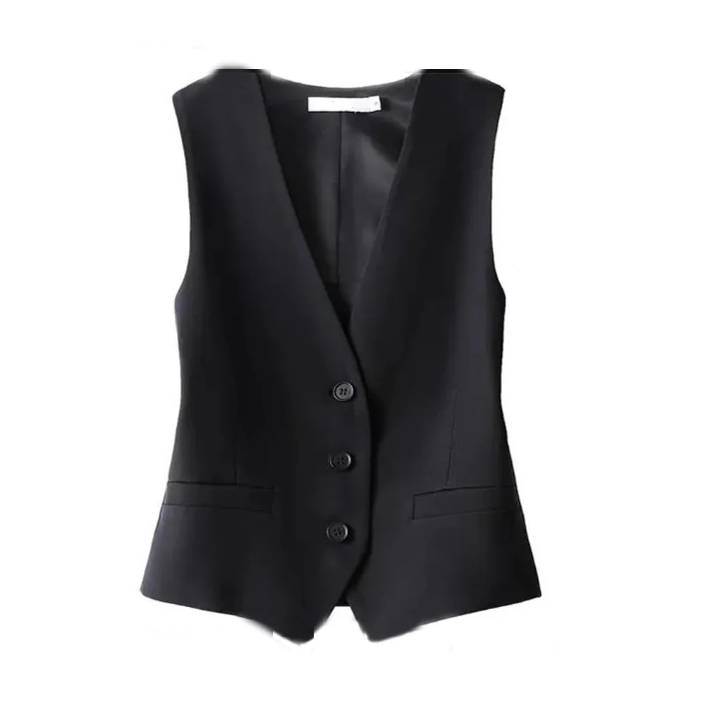 serge Women Vests for Woman Women's Suit Vest V-Neck 3 Button Formal Workwear Black Sleeveless Jacket Lady Waistcoat women s blazer coat fashion petal sleeve single button office lady jacket coats female causal blazer suit workwear black color