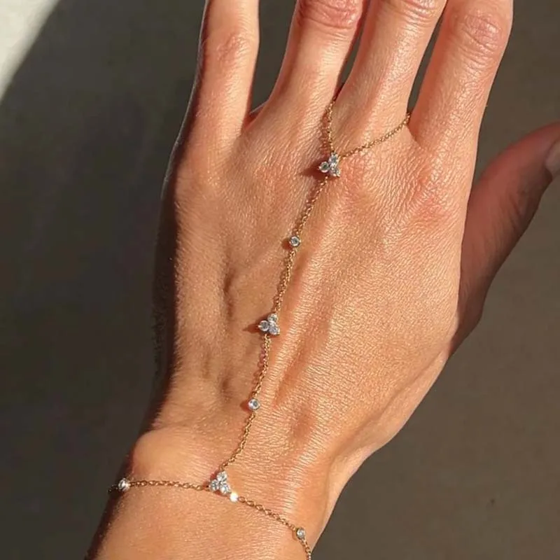 Luxury Metal Crystal Chain Finger Bracelet for Women
