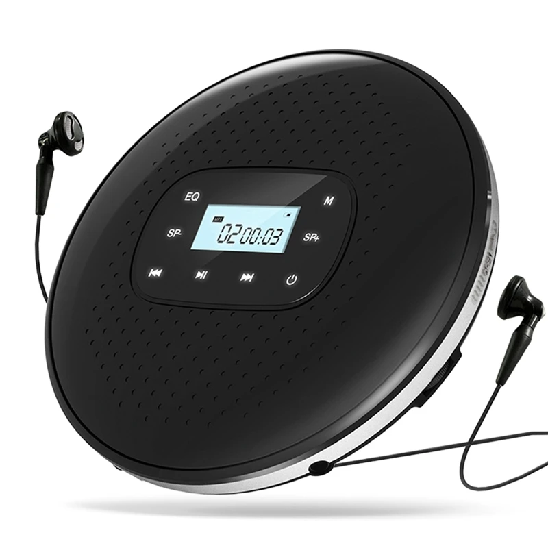 

Portable CD Walkman Rechargeable Intelligent Touch Screen CD Player Digital Display Stereo Speaker For Student Easy To Use Black