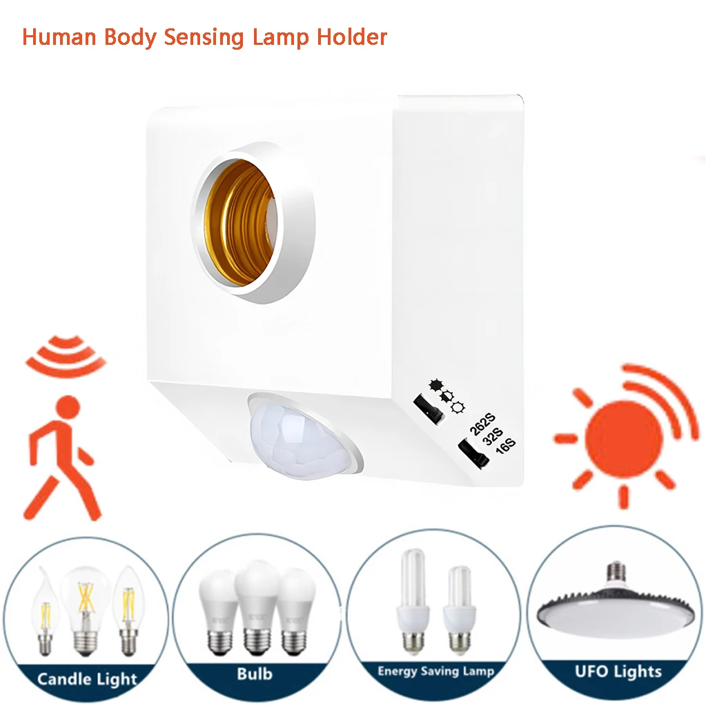 Lamp Holder AC110-240V LED Automatic Human Body Infrared IR Sensor E27 Base Wall