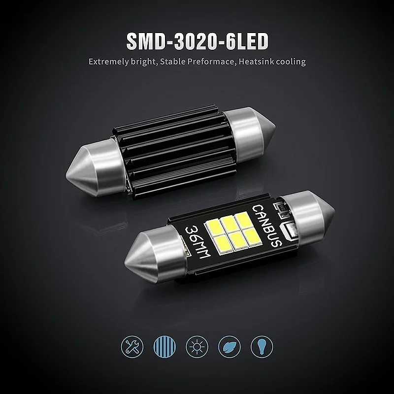 4X 400 Lumens 3020 Chipset Canbus Error Free LED Bulbs 36Mm Festoon De3175 6428 Xenon White