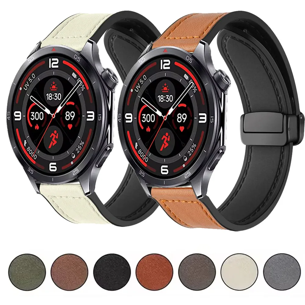 Premium Silicone and Leather Magnetic Buckle Replacement Wristband, 20mm/22mm