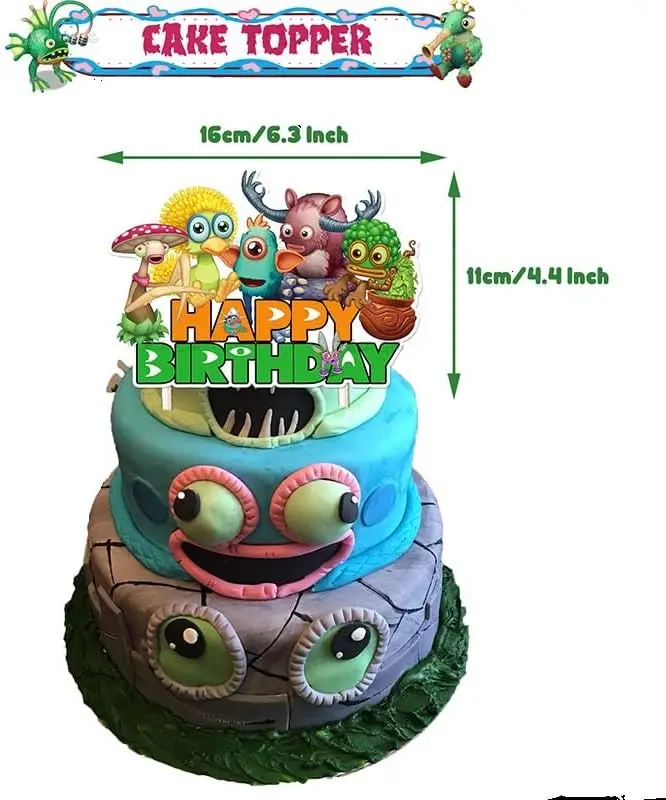 Description Picture 3 of itemMy Singing Monster Party Supplies Set, Favors Balloons, Cake Topper, Banner, Swirl Decoration, Birthday Party Decoration