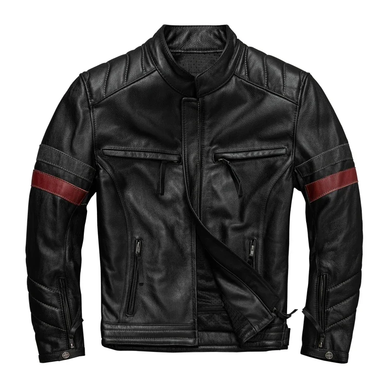 Chaqueta De Cuero Negro Con Piel De Cordero Real Estilo Ciclista Café Racer Para Hombre - Chaqueta Clásica De Motocicleta Para Hombre, Negro -, XS