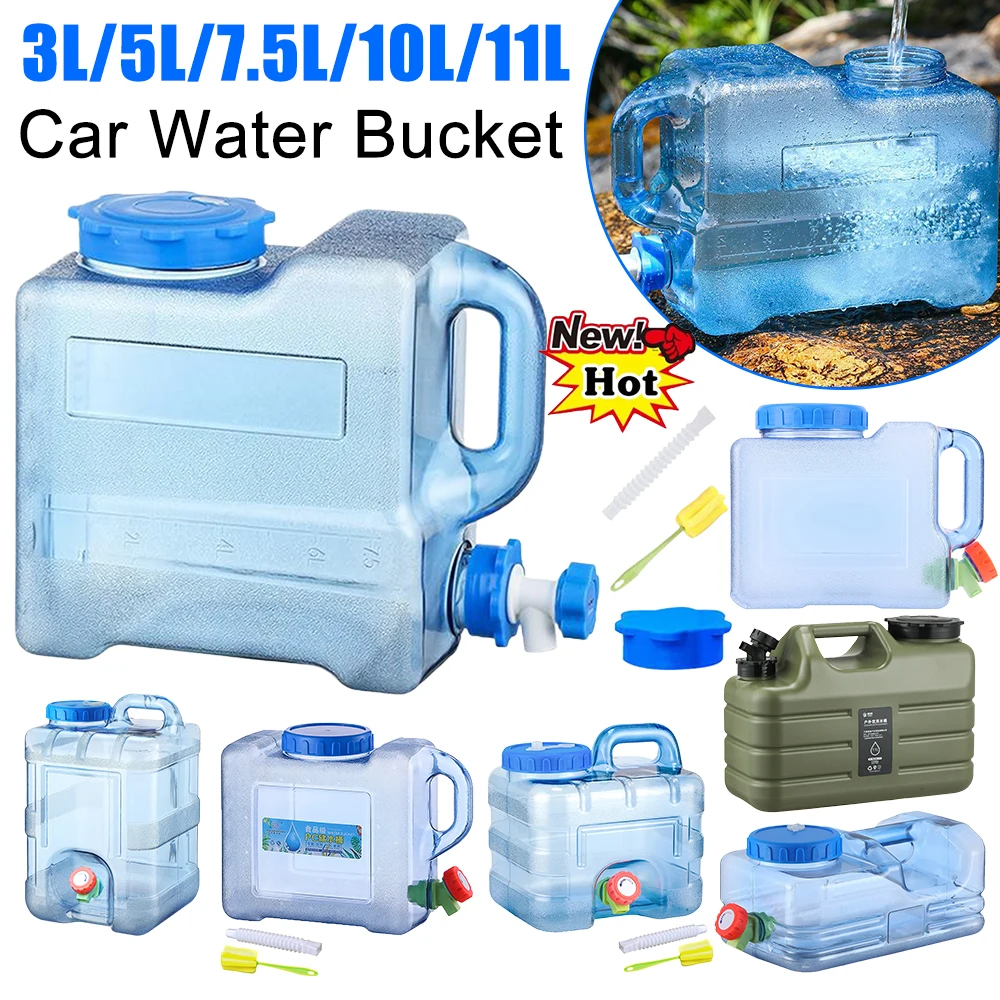 3/5/7.5/10/11L Car Water Bucket Drinking Water Bucket Driving Pure Tank Storage Carrier with Faucet for Outdoor Camp