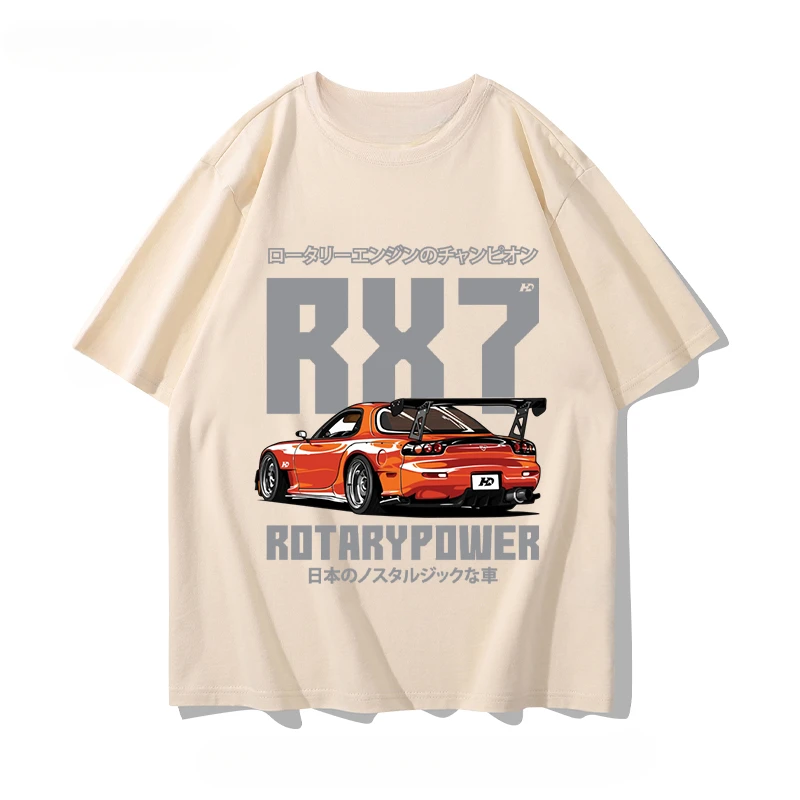 RX7 Mazda rotor engine JDM modified culture joint loose round neck cotton T-shirt short sleeve men's shirt