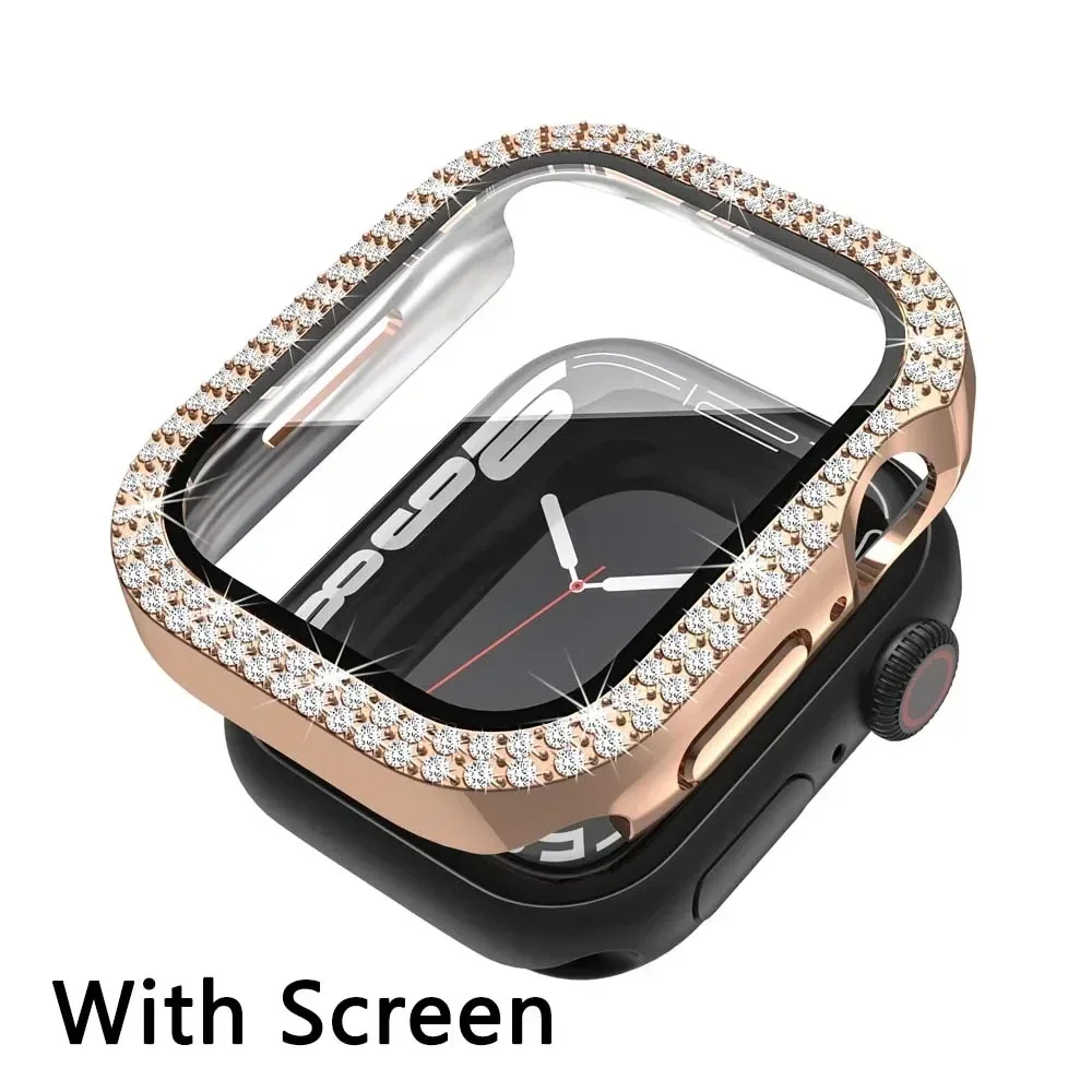 Diamond Bling Tempered Glass Cover for Apple Watch - Screen Protector & Bumper Case