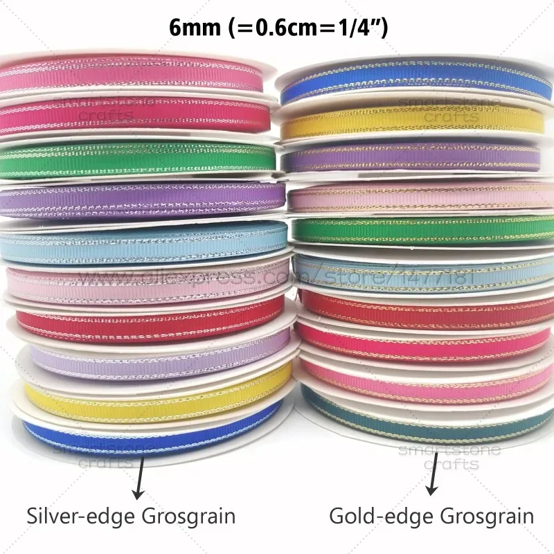 6/9/16/25/38mm Silver Gold Edge Grosgrain Ribbon Chic Fabric Ruban Tapes Gift Wrapping Ribbons Hair Bows Making Ribbons