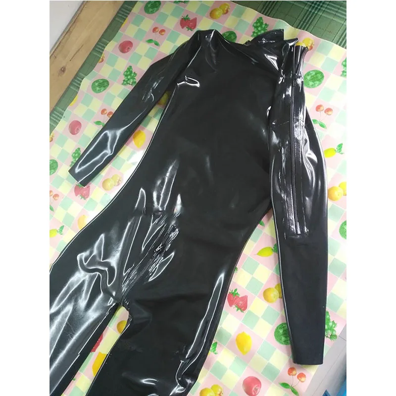 Men Latex Catsuit Orange Jumpsuit Crotch 2 Front Shoulder Zip Customize Fetish Rubber Bodysuit Cosplay Costumes