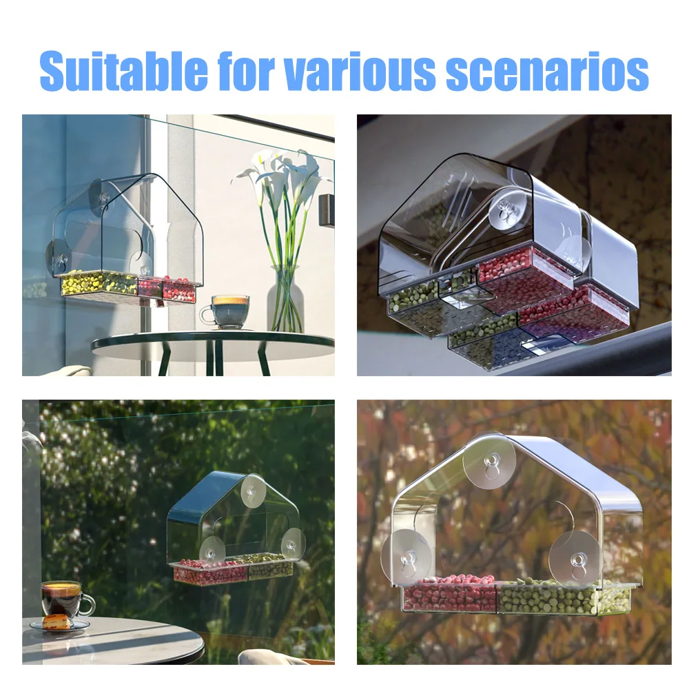 Acrylic Bird Feeder bird feeder with Suction Cup Wild Window Outside Hanging Bird Feed Tray Transparent Food Dispenser Pet Supplies