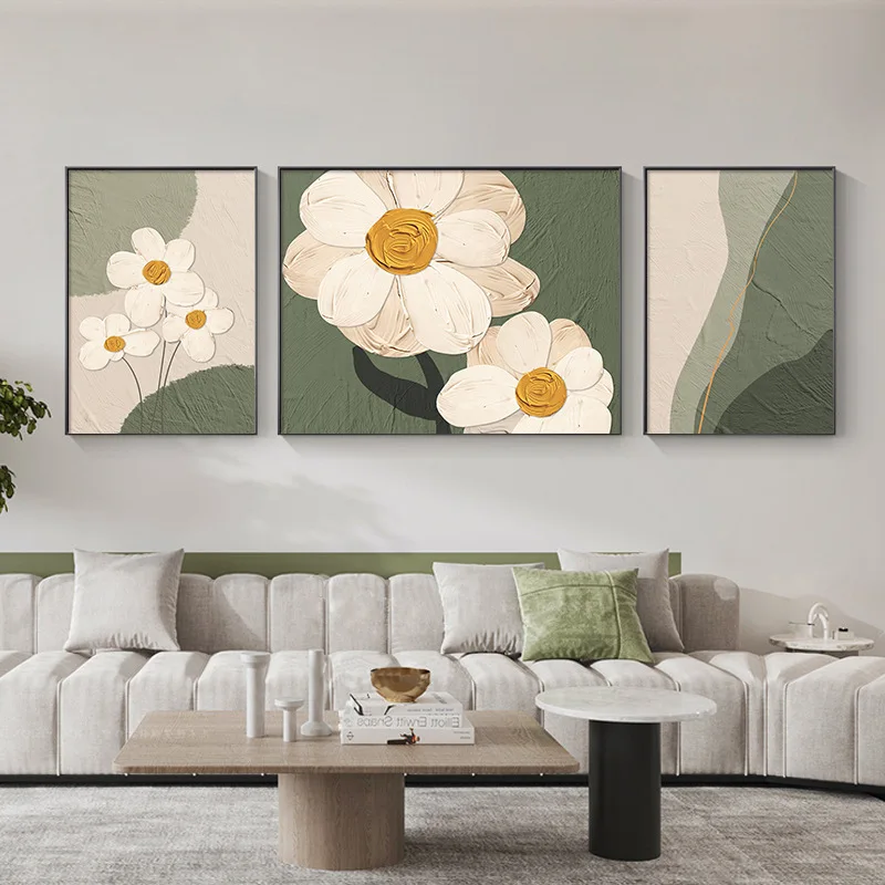 

3pcs Line Woman Face Flowers Geometry Poster with Frame Modern Abstract Art Canvas Oil Painting Beige Green Figure Plant Picture