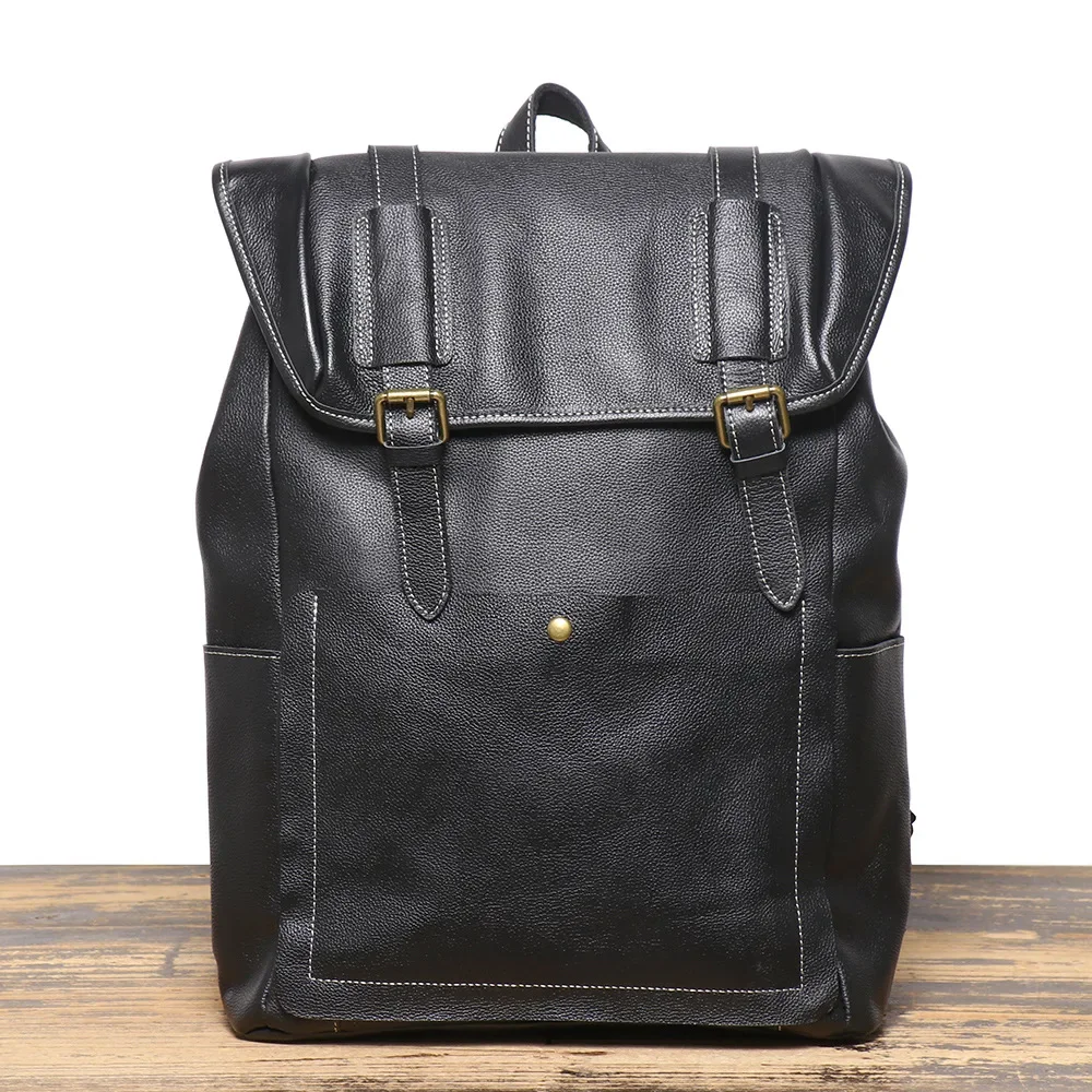 New Men's Genuine Leather Backpack Top Grain Cowhide Travel Bag Soft Leather Large Capacity Laptop Bag Casual Bookbag