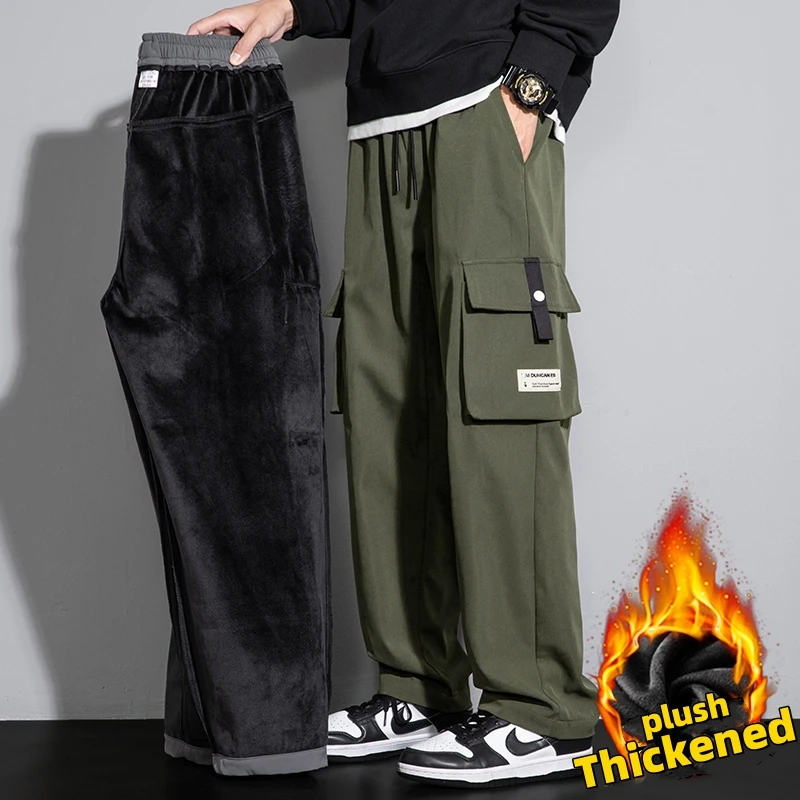 

New Wide Leg Pocket Cargo Pants Men Climbing Trousers Thick Loose Casual Streetwear Outdoor Fashion Velvet Pants Large Size 8xl