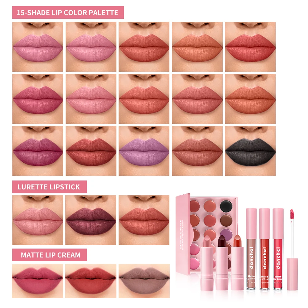 Set trucco all-in-one per viso completo: base, correttore, contorno, illuminante, palette blush, matita per sopracciglia, ombretto, kit trucco labbra - immagine 3