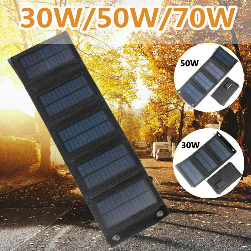 50W USB Solar Panel Folding Power Bank Outdoor Camping Hiking Battery Charger 