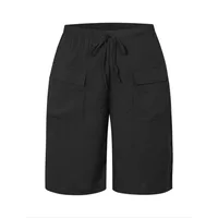 Plus Size 1XL-5XL New Women's Casual Five-point Shorts Pocket Fake Drawstring Women Clothing Beach Shorts - Image 3