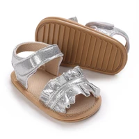 0-18M Baby Summer New Sandals for Girls Silver Non slip Rubber Soft Sole Flat Shoes First Walking Shoe 5