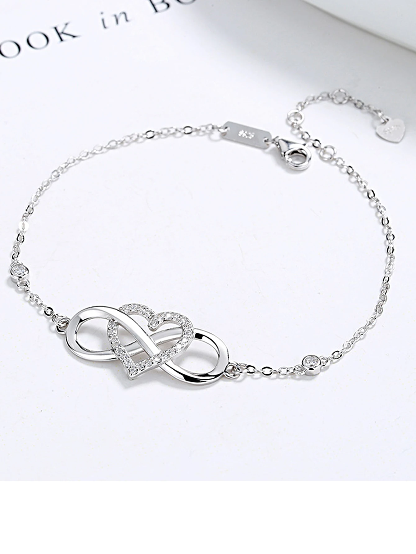 LEKANI Real 925 Sterling Silver Heart and Infinite Symbol Bracelet For Women Elegant Fine Jewerely For Woman Free Shipping